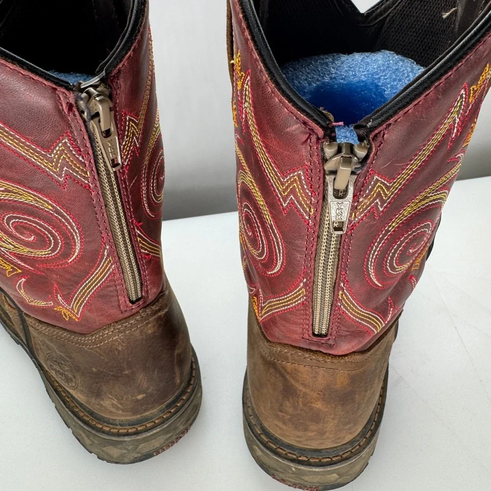 Georgia Boot Carbo Tec Western Work Boot Kids 6.5M Brown Red Pull On Square‎ Toe
